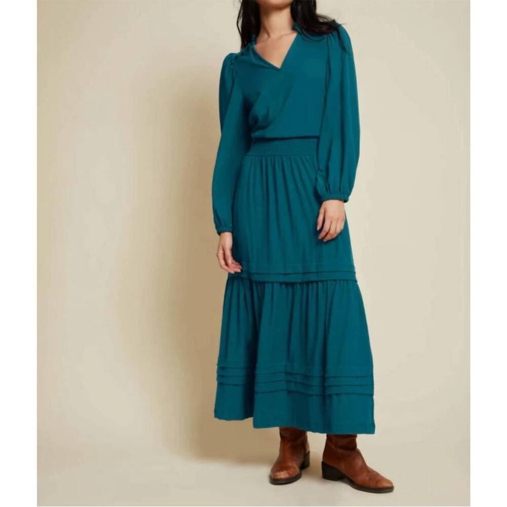 Nation LTD Esta Yoked Midi Dress Teal size large